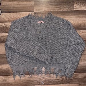 Love Tree V-Neck Sweater in Gray